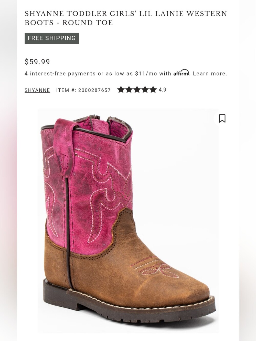 Shyanne Leather Cowboy Boots Toddler 8D